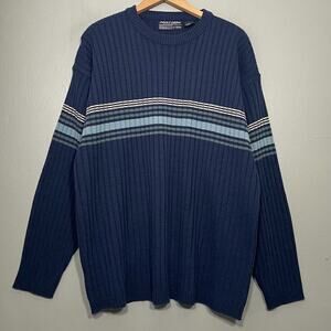 Point Zero Sweater Mens Size Large Blue Stripe Skater Preppy Ribbed Knit 90s Y2K